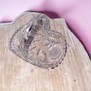 ABP Vintage Irving Glass Co. Crystal Frosted White Rose Glass Handled Bowl VTG